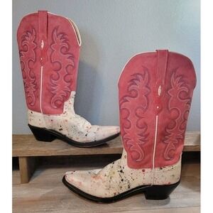 Old West Womens Western Boots LF2003 Pink Splatter Pattern Sz 8